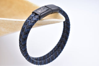 Parisi Armband - Doppelseil Leder - blau schwarz - Stahlverschluss - Männer - Herren - Inkl. Weiße Schmuckschachtel