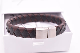 Parisi Armband - Geflochtenes Lederarmband- Schwarz Braun - Edelstahlverschluss - Frauen - Mann - Herren - Inkl. Weiße Schmuckschachtel