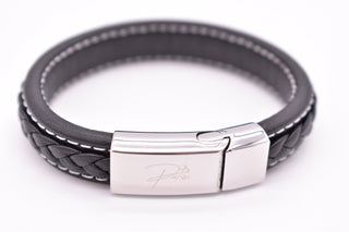 Parisi Armband - Geflochtenes Schwarzes Lederarmband - Edelstahlverschluss - Damen - Herren - Inkl. Weiße Schmuckschachtel