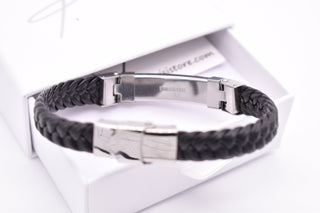 Parisi Armband - Geflochtenes Schwarzes Lederarmband - Edelstahl - Damen - Mann - Herren - Inkl. Weiße Schmuckschachtel