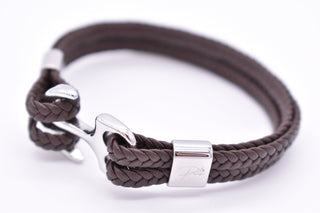 Parisi Armband - geflochtenes Braunes Leder - Anker aus rostfreiem Stahl - Männer - Mann - Inkl. Weiße Schmuckschachtel