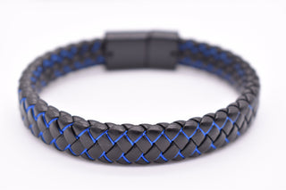 Parisi Armband - Geflochtenes Schwarzes Lederarmband - Blauem Seil - Magnetverschluss - Mann - Herren - Inkl. Weiße Schmuckschachtel