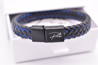 Parisi Armband - Geflochtenes Schwarzes Lederarmband - Blauem Seil - Magnetverschluss - Mann - Herren - Inkl. Weiße Schmuckschachtel