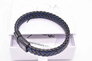 Parisi Armband - Geflochtenes Schwarzes Lederarmband - Blauem Seil - Magnetverschluss - Mann - Herren - Inkl. Weiße Schmuckschachtel