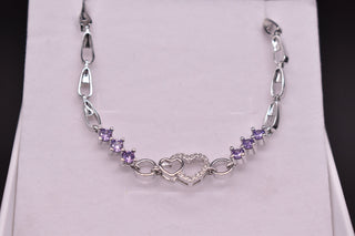 Parisi 925er Silber Armband - Herz aus Weißen Zirkon Steinen - Verziert aus Violettem Zirkon Steine - Frauen - Inkl. Weiße Schmuckschachtel