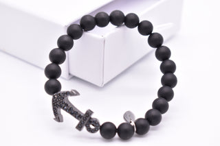 Parisi Armband - Schwarze Onyx Steine - Edelstahl Anker - Schwarzen Zirkon Steine - Damen - Mann - Herren - Inkl. Weiße Schmuckschachtel