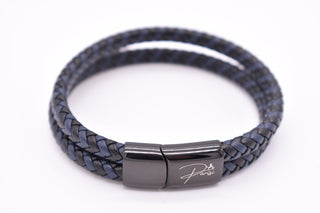 Parisi Armband - Doppelseil Leder - blau schwarz - Stahlverschluss - Männer - Herren - Inkl. Weiße Schmuckschachtel
