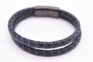 Parisi Armband - Doppelseil Leder - blau schwarz - Stahlverschluss - Männer - Herren - Inkl. Weiße Schmuckschachtel