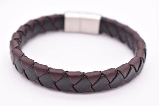 Parisi Armband - Geflochtenes Lederarmband- Schwarz Braun - Edelstahlverschluss - Frauen - Mann - Herren - Inkl. Weiße Schmuckschachtel