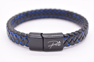 Parisi Armband - Geflochtenes Schwarzes Lederarmband - Blauem Seil - Magnetverschluss - Mann - Herren - Inkl. Weiße Schmuckschachtel