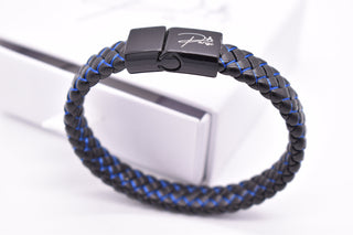 Parisi Armband - Geflochtenes Schwarzes Lederarmband - Blauem Seil - Magnetverschluss - Mann - Herren - Inkl. Weiße Schmuckschachtel