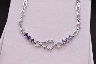 Parisi 925er Silber Armband - Herz aus Weißen Zirkon Steinen - Verziert aus Violettem Zirkon Steine - Frauen - Inkl. Weiße Schmuckschachtel