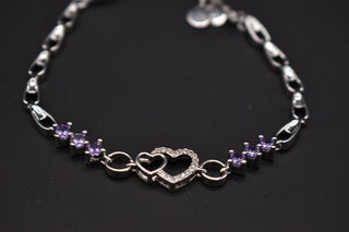 Parisi 925er Silber Armband - Herz aus Weißen Zirkon Steinen - Verziert aus Violettem Zirkon Steine - Frauen - Inkl. Weiße Schmuckschachtel