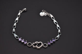 Parisi 925er Silber Armband - Herz aus Weißen Zirkon Steinen - Verziert aus Violettem Zirkon Steine - Frauen - Inkl. Weiße Schmuckschachtel